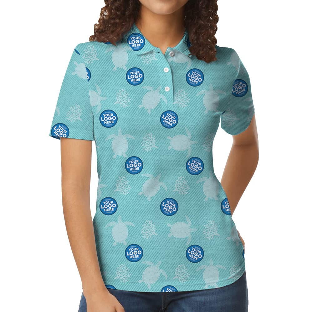 Custom Logo Turtle Blue Polo Shirt