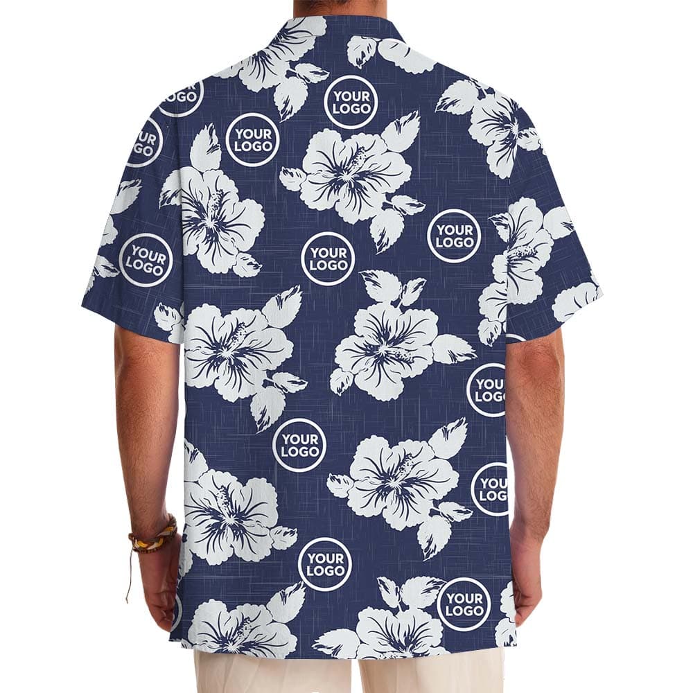 Custom Branding Navy Hawaiian Shirt3