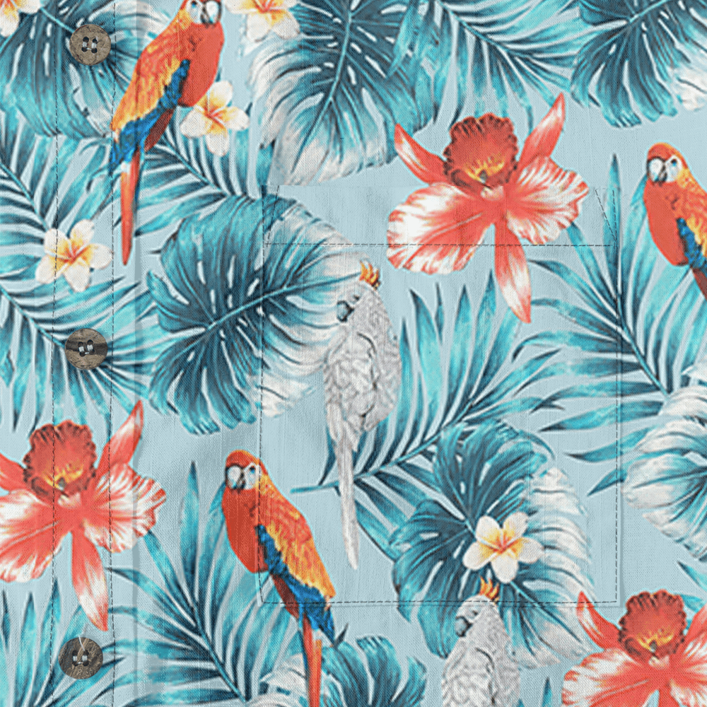 Men's Cotton Button Down Shirt with Tropical Birds
