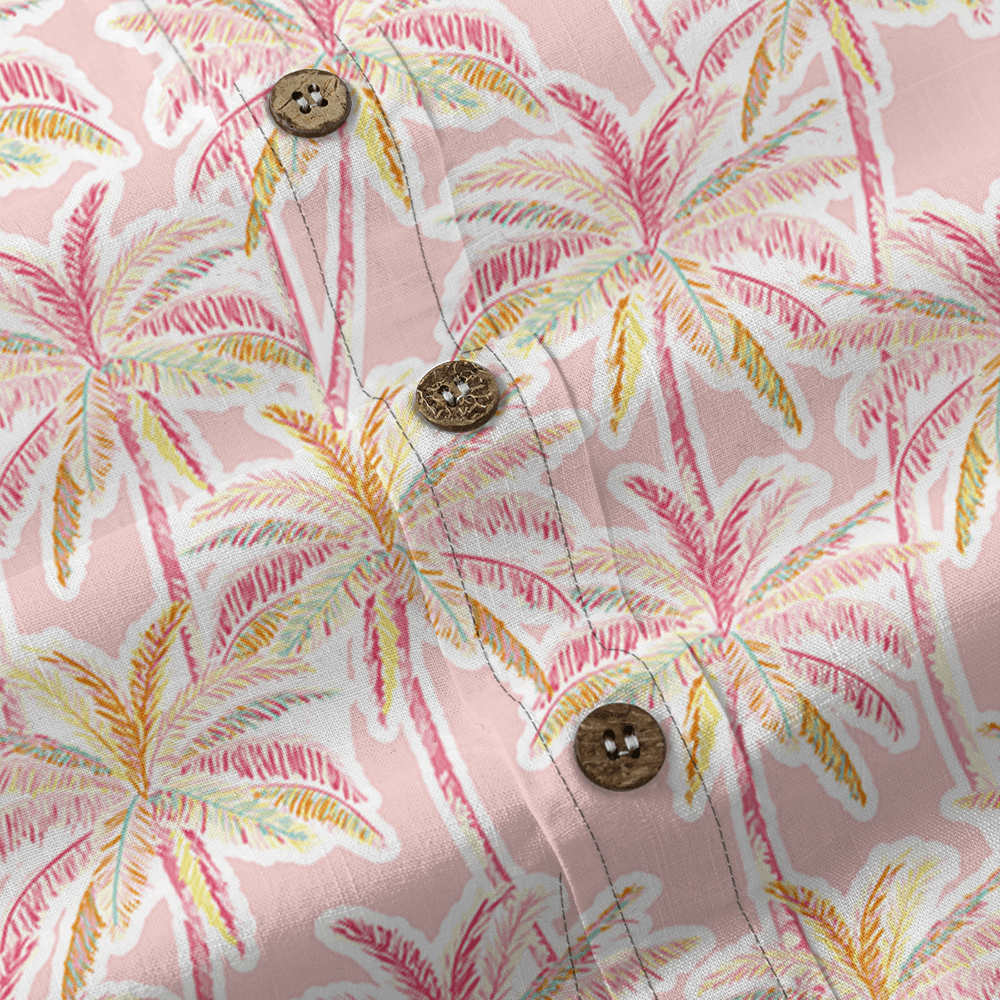 Pink Palm Paradise Button Down Cotton Shirt