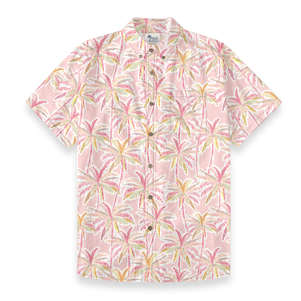 Pink Palm Paradise Button Down Cotton Shirt