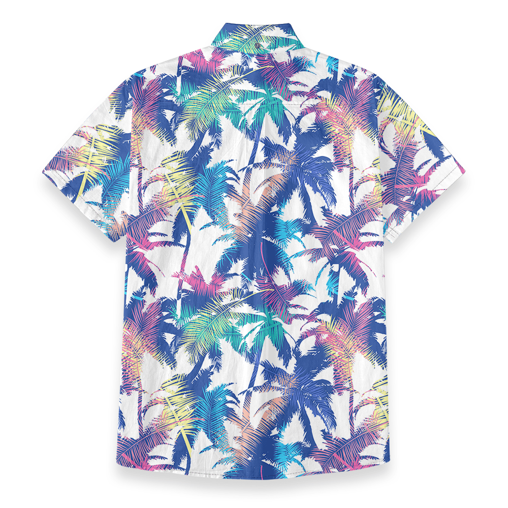 Colorful Palm Leaf Button Down Cotton Shirt for Men