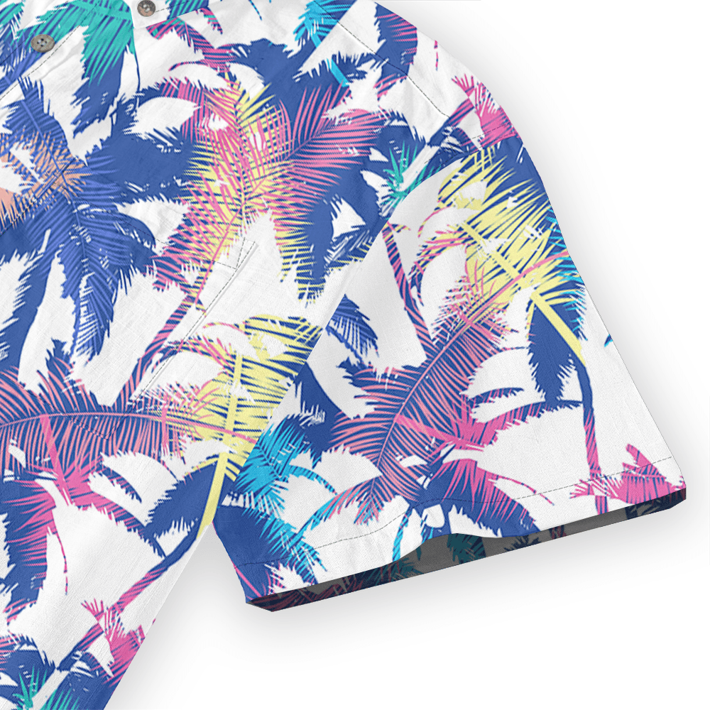 Colorful Palm Leaf Button Down Cotton Shirt for Men