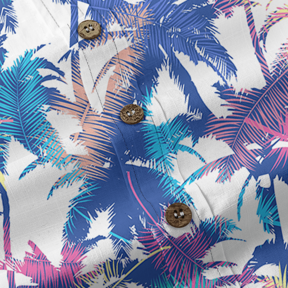 Colorful Palm Leaf Button Down Cotton Shirt for Men