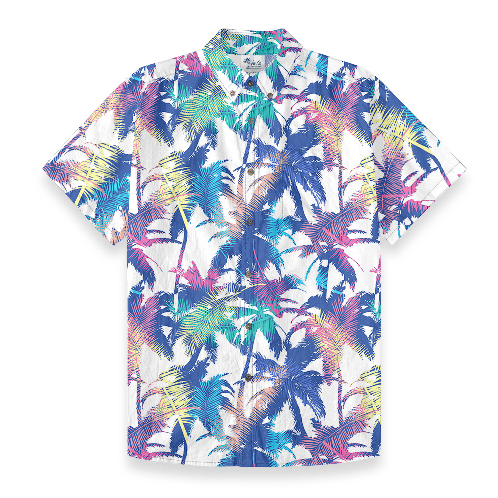 Colorful Palm Leaf Button Down Cotton Shirt for Men