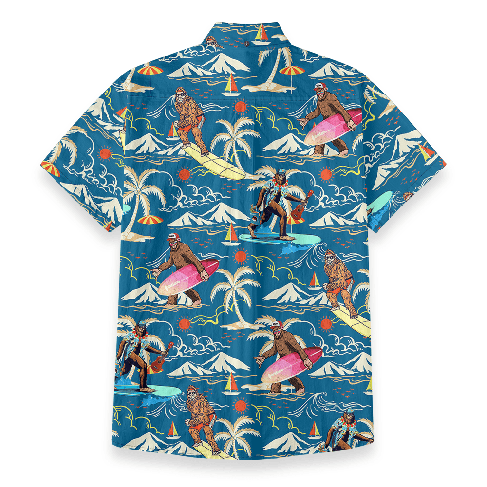 Tropical Surfing Bigfoot Cotton Button Down Shirt