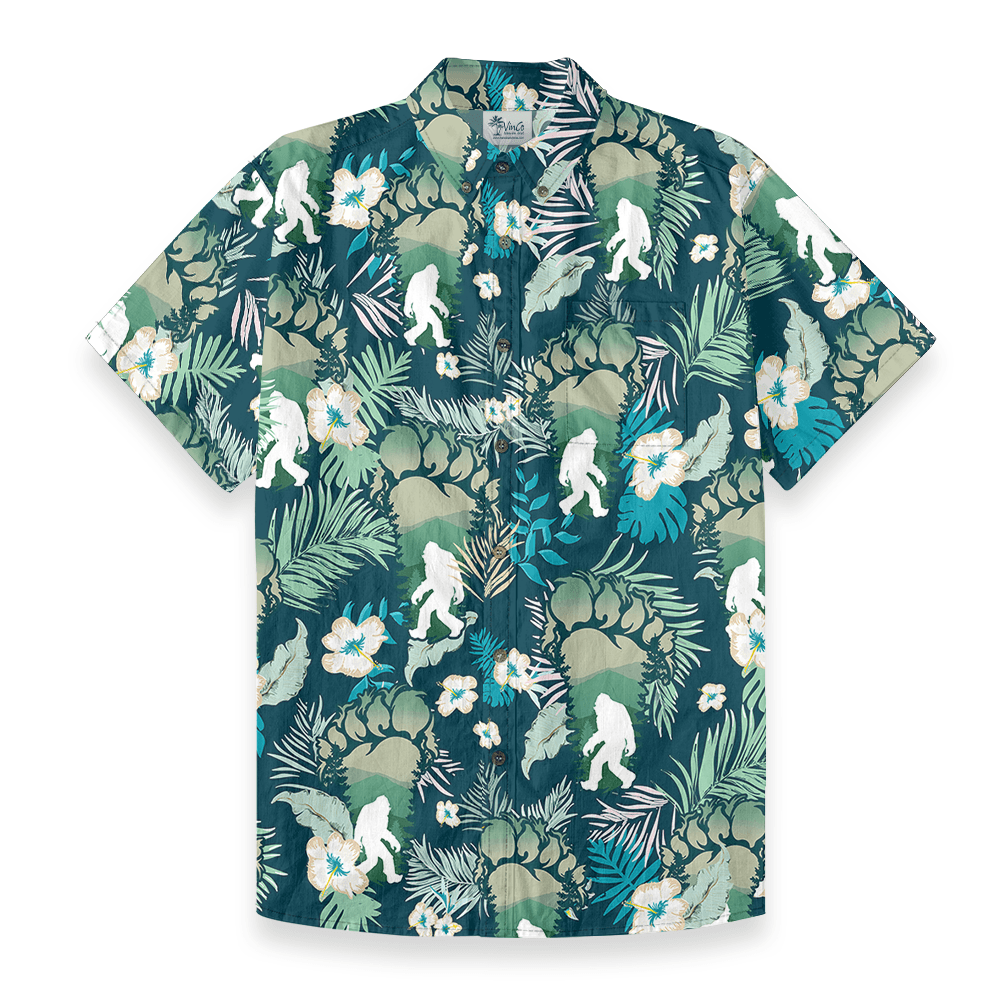 Vibrant Jungle Bigfoot Button Down Cotton Shirt