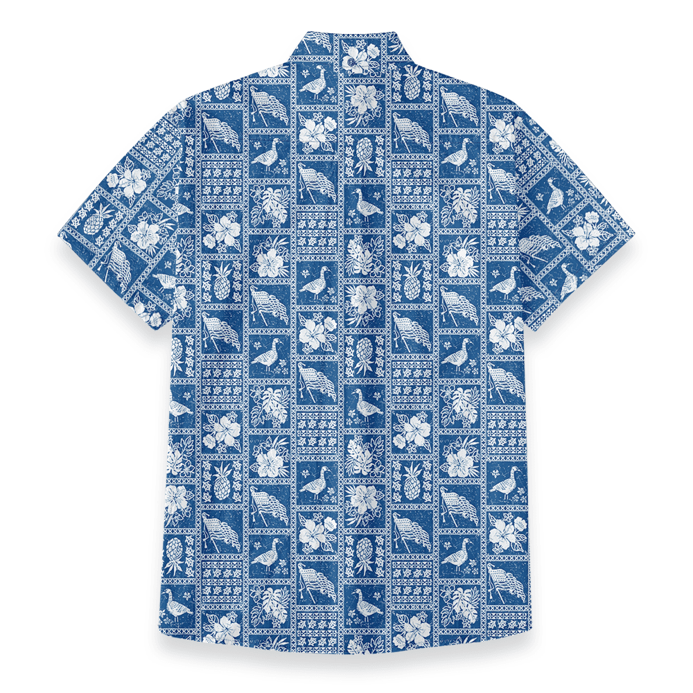 Blue Paradise Print Cotton Button Down Shirt