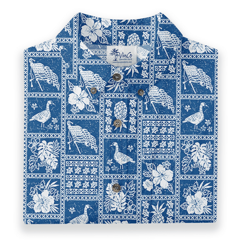 Blue Paradise Print Cotton Button Down Shirt