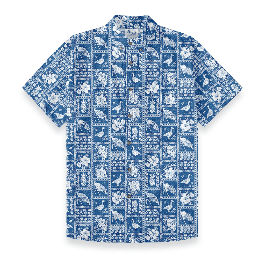 Blue Paradise Print Cotton Button Down Shirt