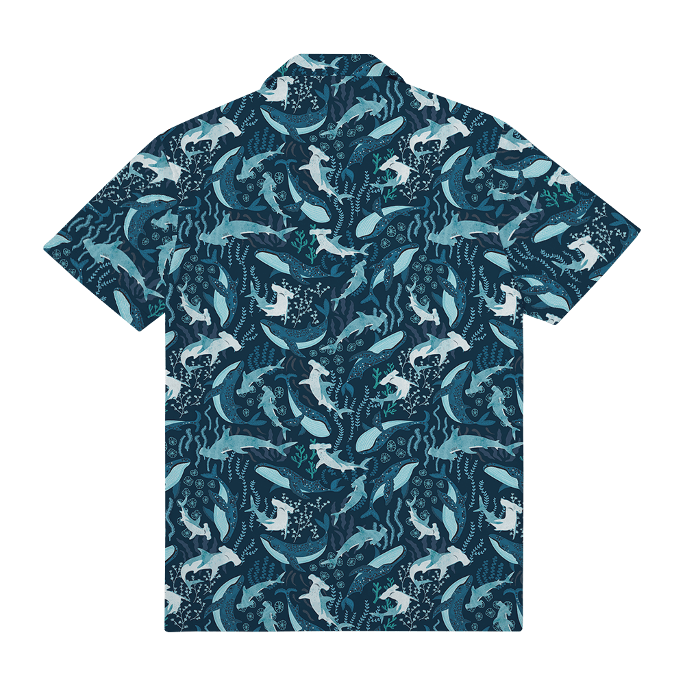Custom Logo Pocket Hawaiian Shirt with Ocean Life Design