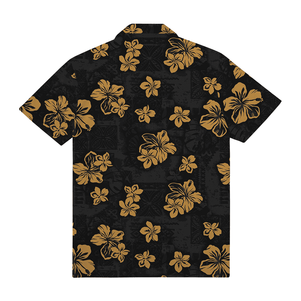 Custom Logo Pocket Hawaiian Shirt in Black Floral Print