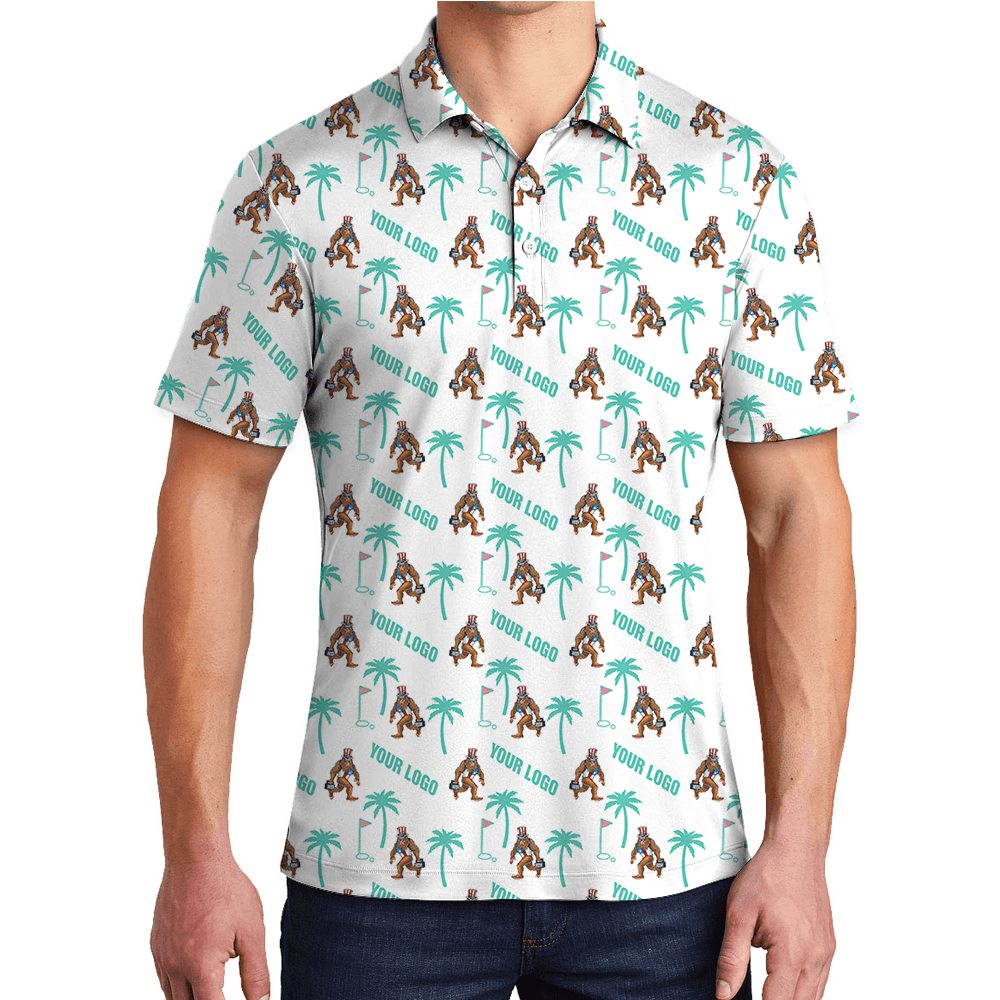 Custom Logo Golf Polo Shirt with Bigfoot and Palm Trees