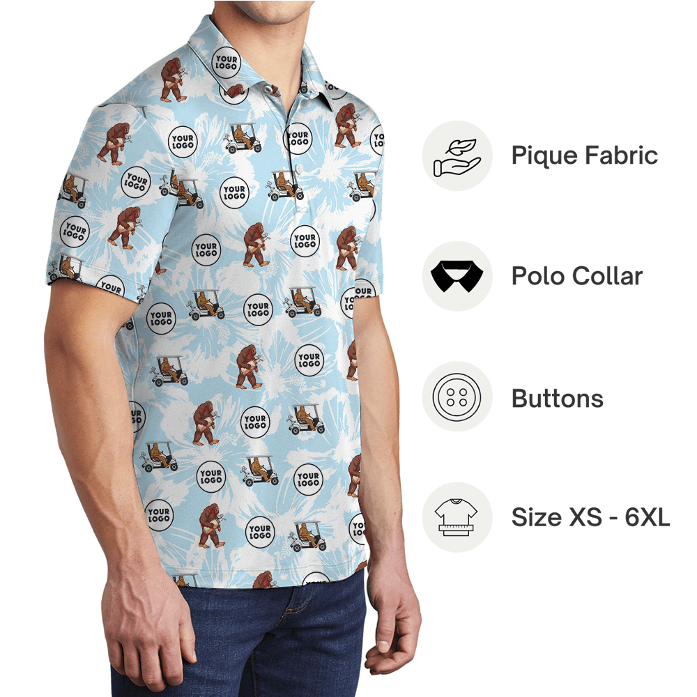 Bigfoot White And Blue Custom Logo Golf Polo