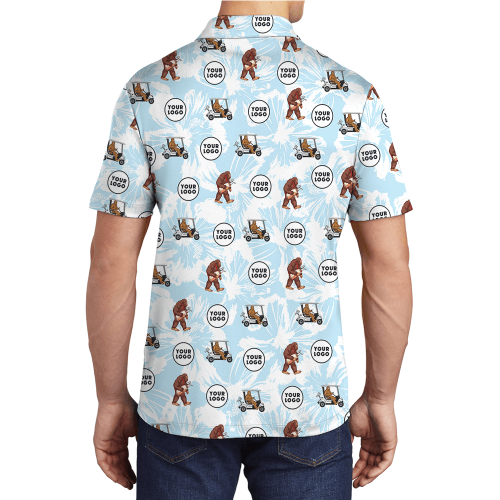 Bigfoot White And Blue Custom Logo Golf Polo