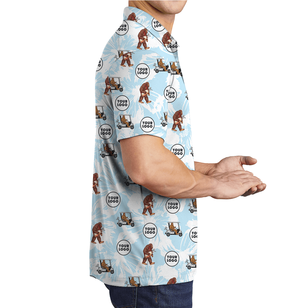 Bigfoot White And Blue Custom Logo Golf Polo