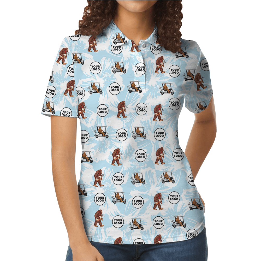 Bigfoot White And Blue Custom Logo Golf Polo