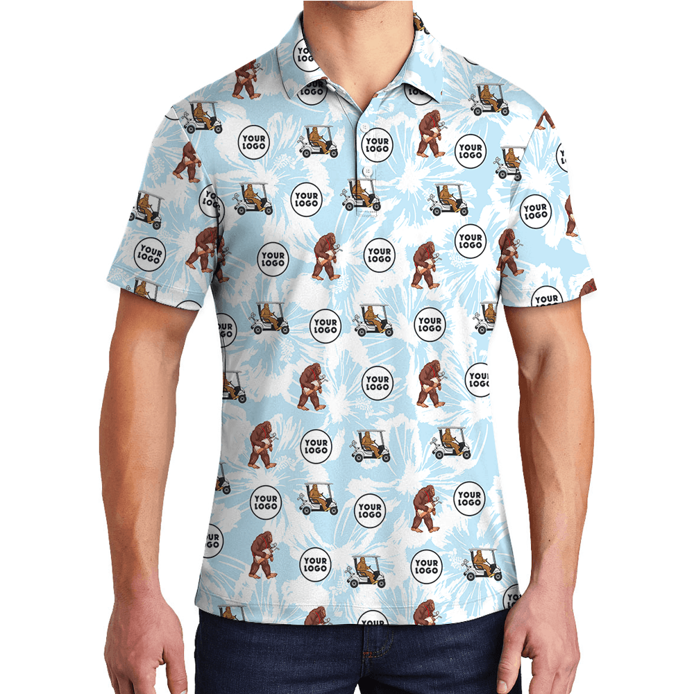 Bigfoot White And Blue Custom Logo Golf Polo