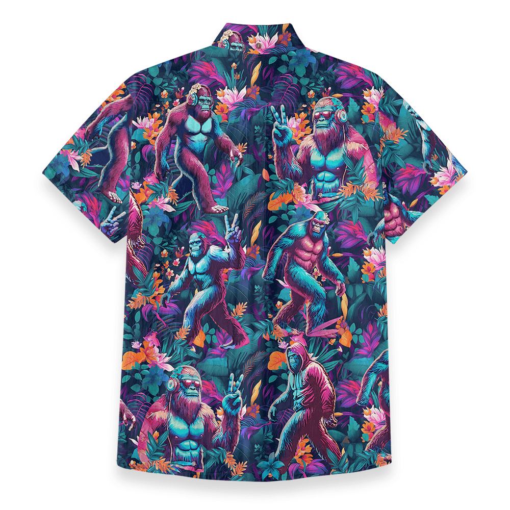 Tropical Bigfoot Cotton Button Down Shirt for Men