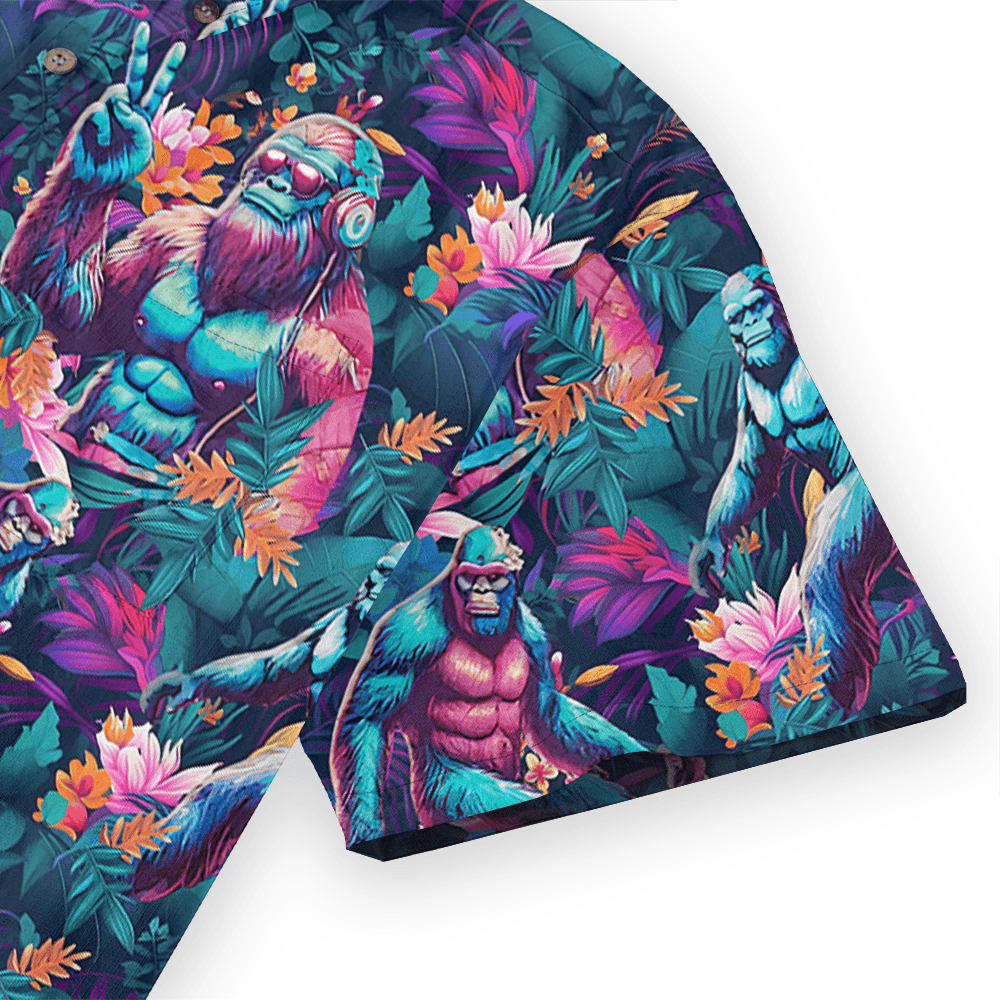 Tropical Bigfoot Cotton Button Down Shirt for Men