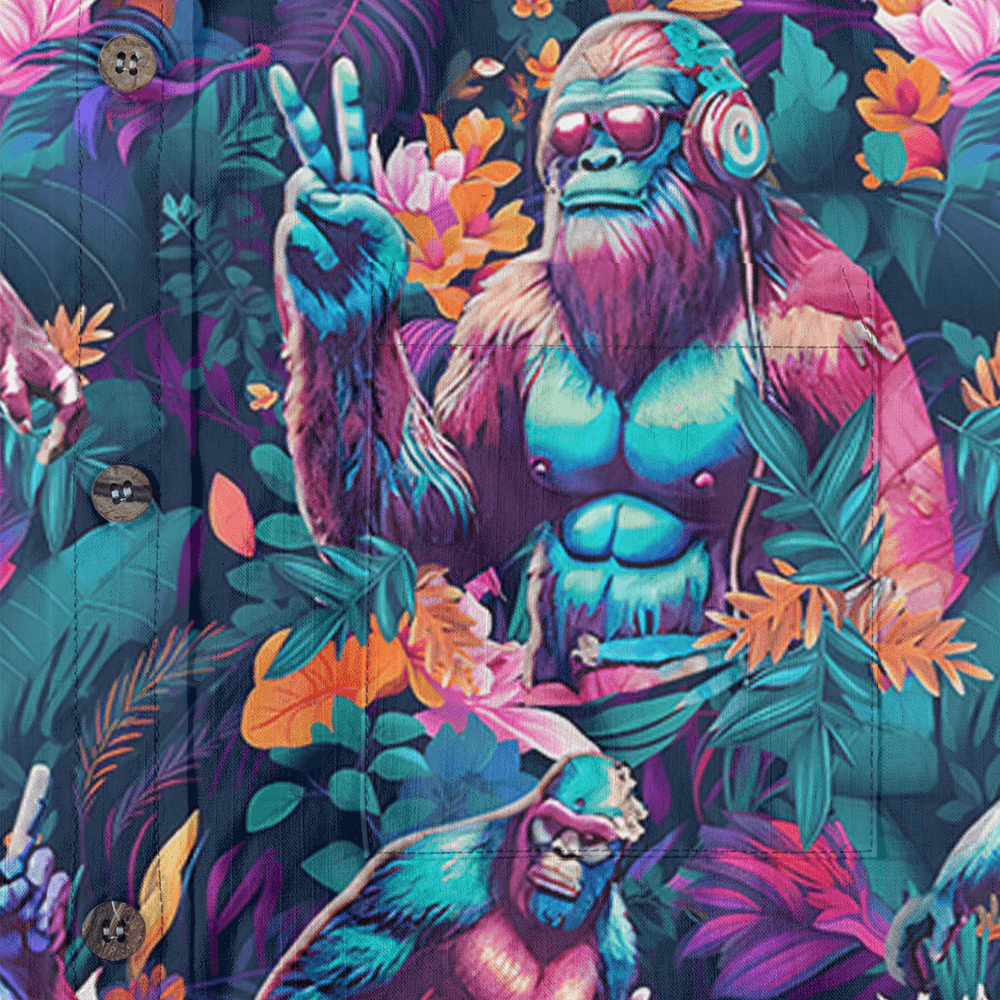 Tropical Bigfoot Cotton Button Down Shirt for Men