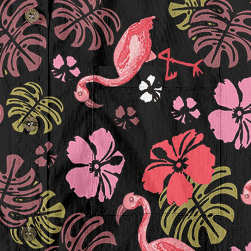 Floral Flamingo Button Down Shirt Cotton