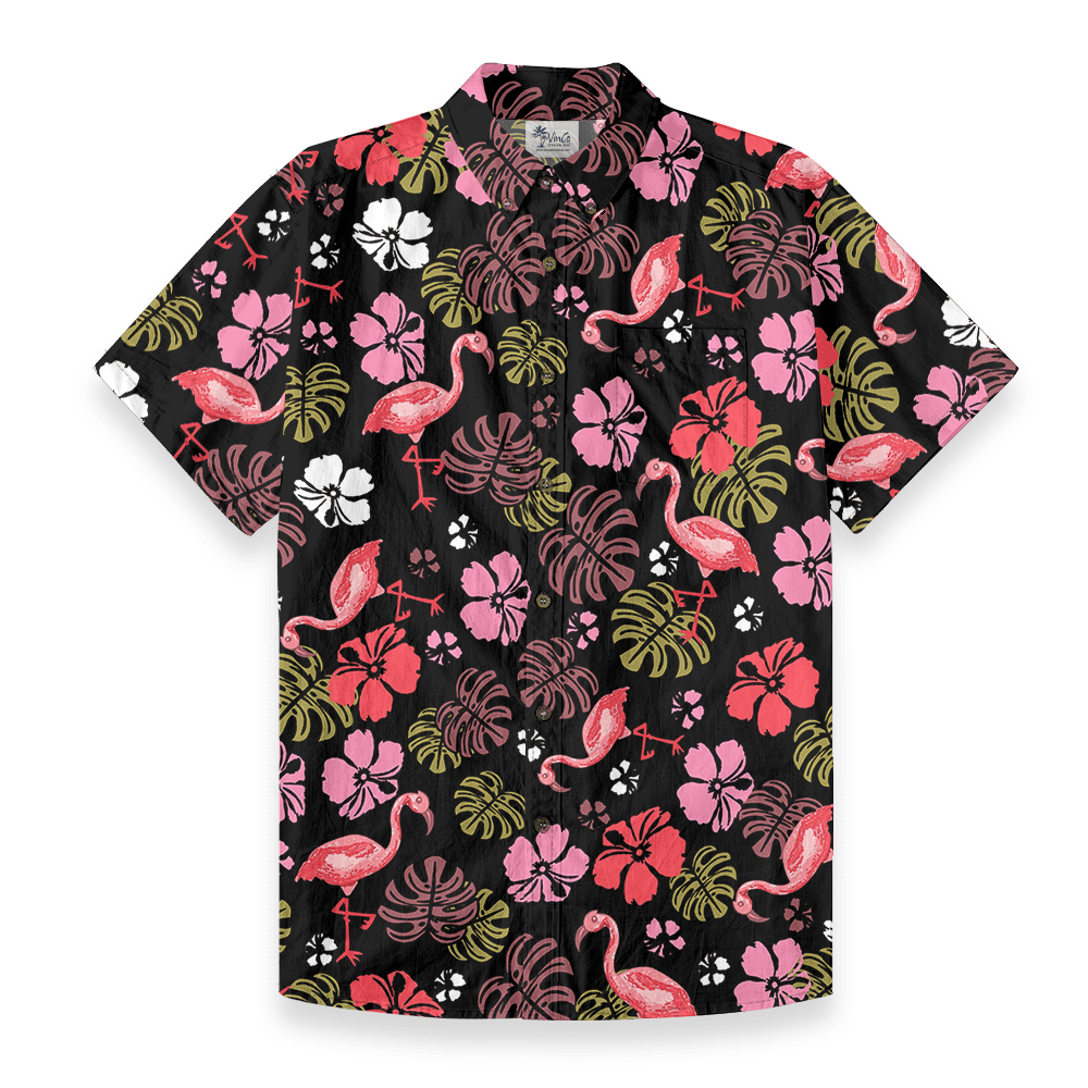 Floral Flamingo Button Down Shirt Cotton