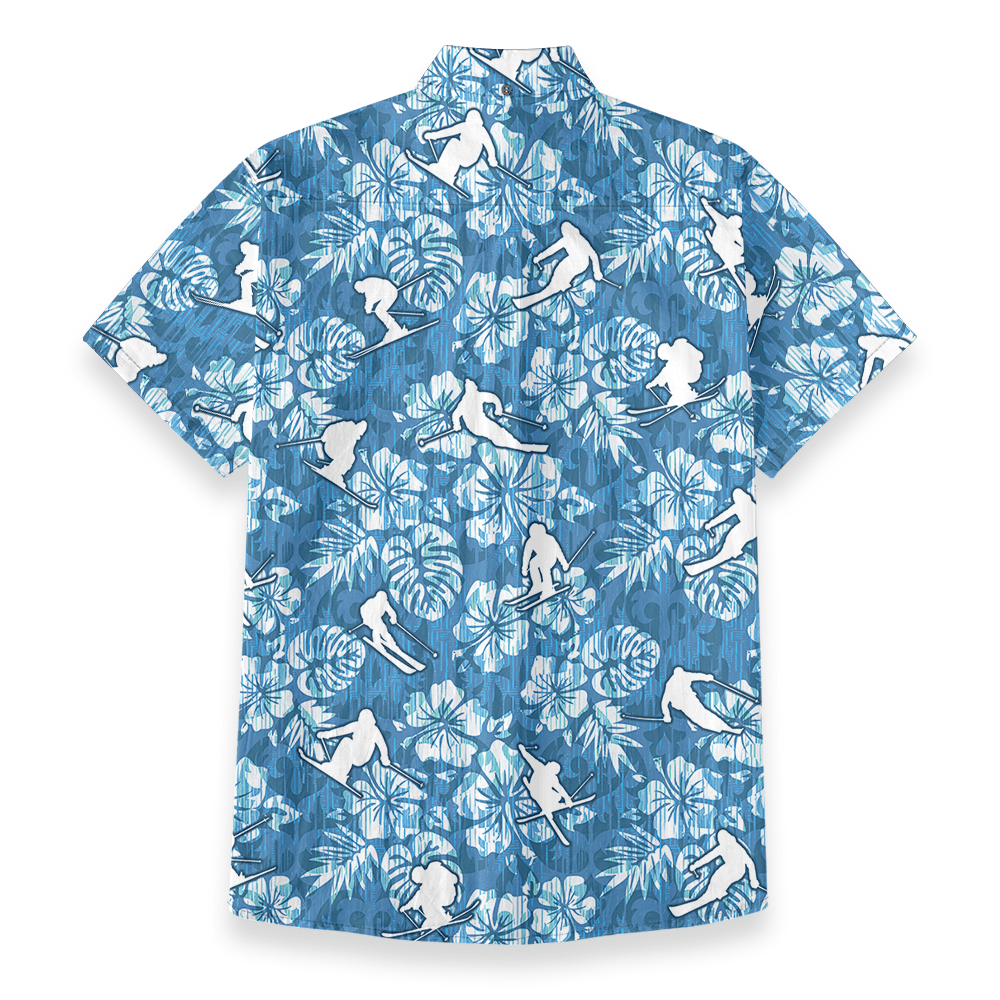 Skiing Cotton Button-Down Shirt with Tropical Print