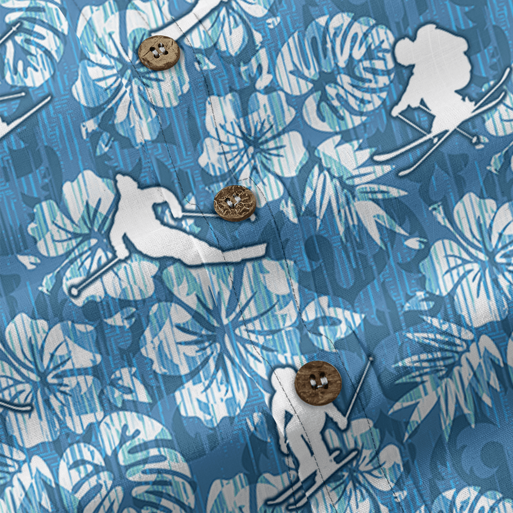 Skiing Cotton Button-Down Shirt with Tropical Print