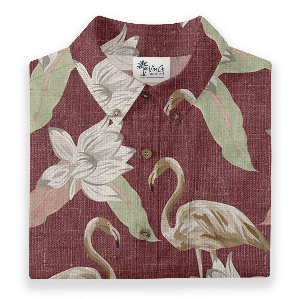 Vintage Flamingo Button Down Cotton Hawaiian Shirt