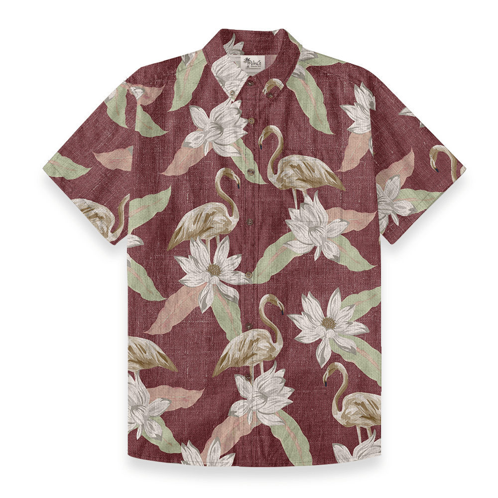 Vintage Flamingo Button Down Cotton Hawaiian Shirt