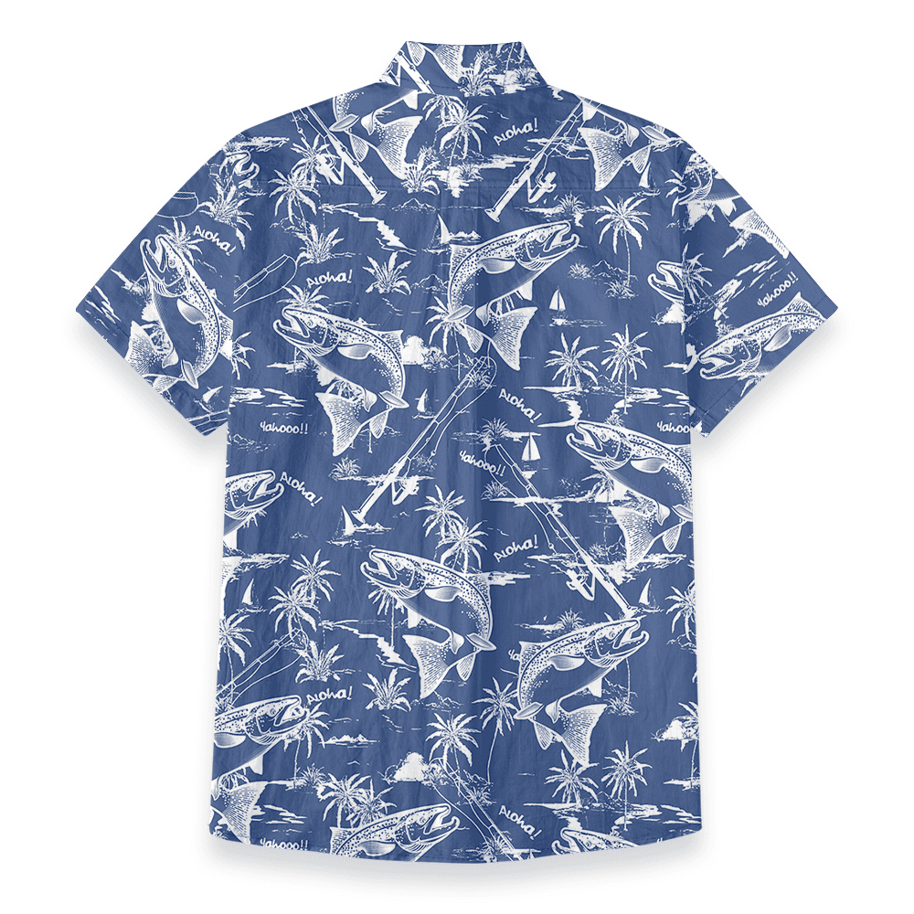 Blue Cotton Fishing Print Button Down Shirt
