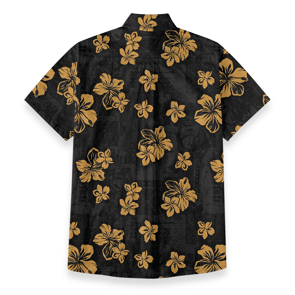 Black Hibiscus Custom Logo Chest Pocket Button Down Shirt