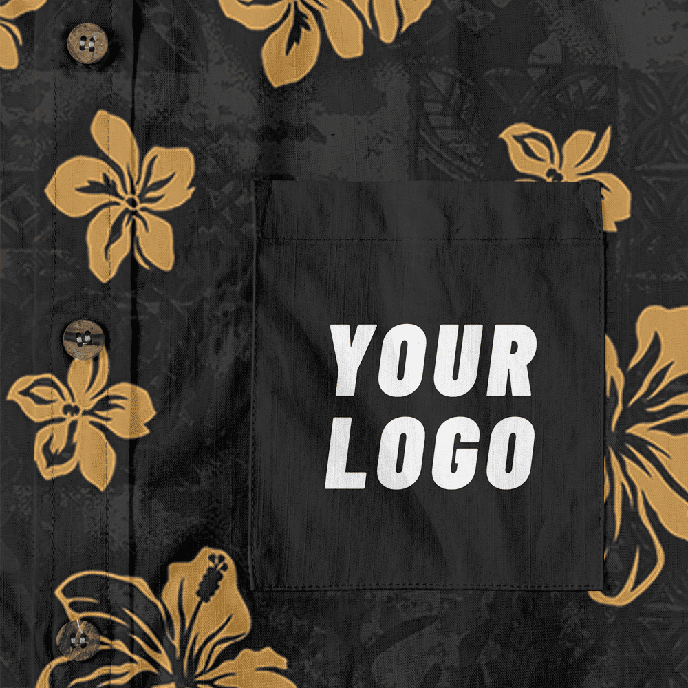 Black Hibiscus Custom Logo Chest Pocket Button Down Shirt