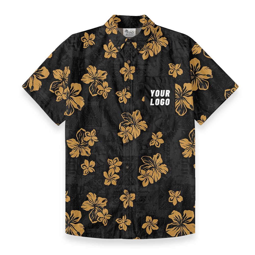 Black Hibiscus Custom Logo Chest Pocket Button Down Shirt