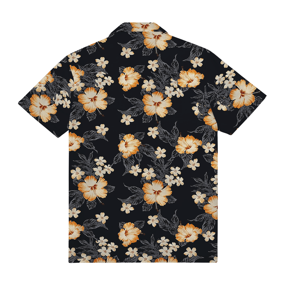 Custom Logo Pocket Hawaiian Shirt with Black Floral Design