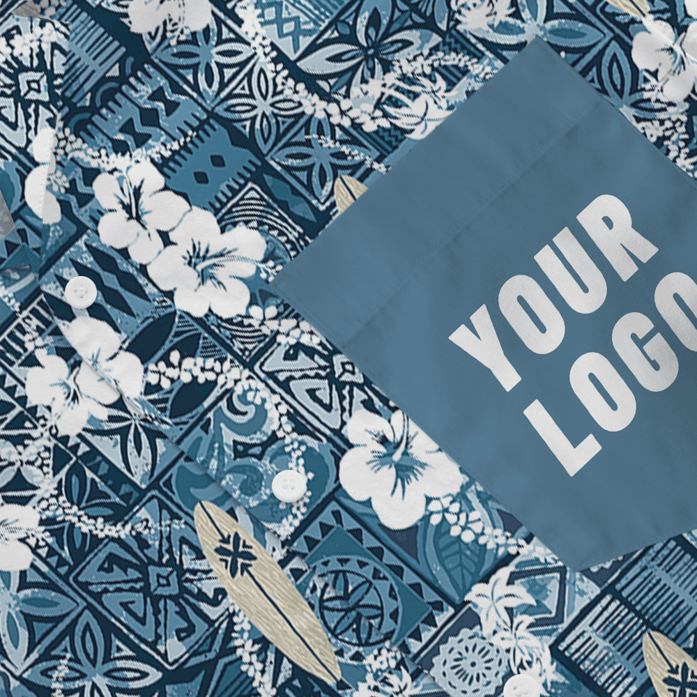 Custom Logo Pocket Hawaiian Shirt with Blue Surf Design