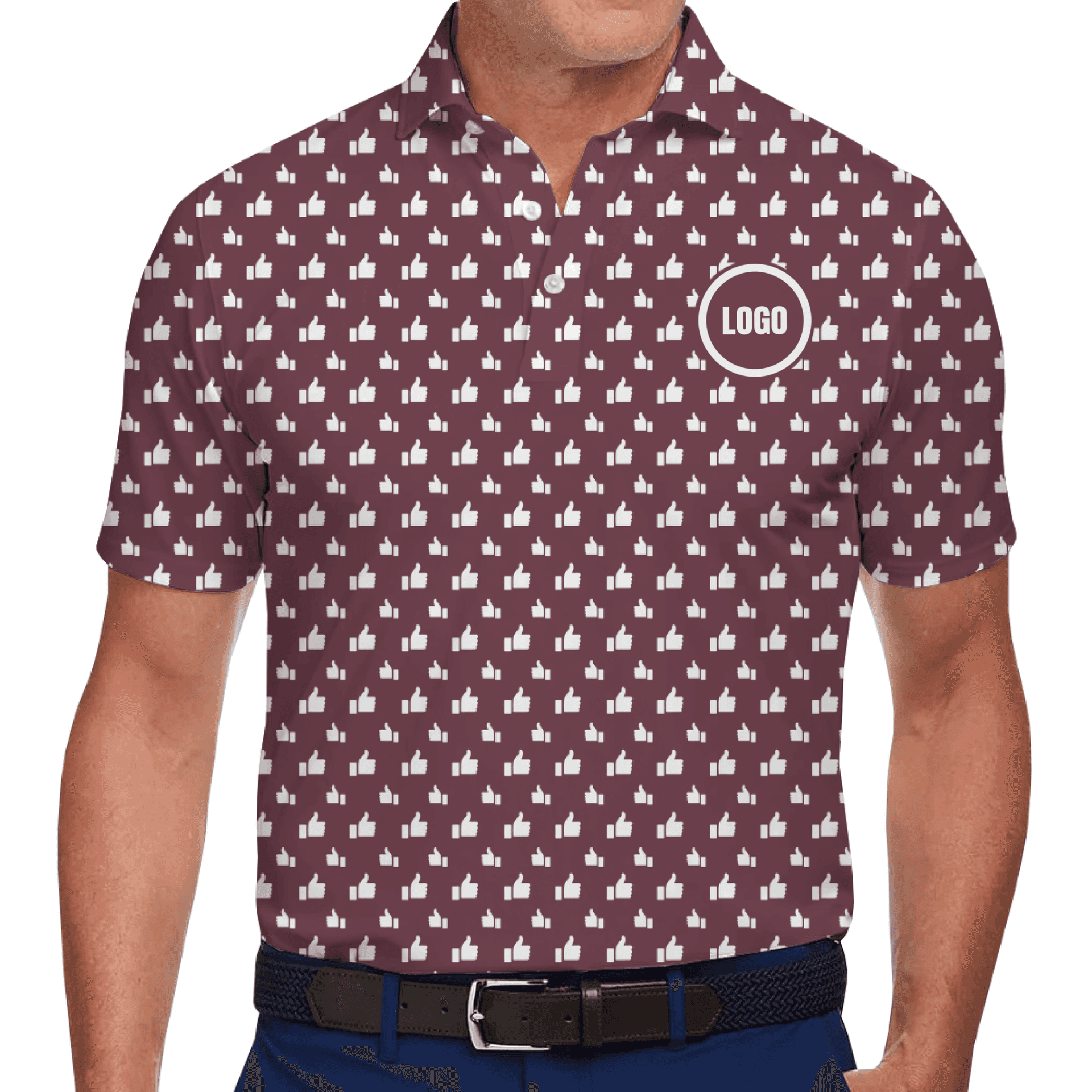 [Live Preview] Unique Like Pattern Polo Shirt with Custom Chest Logo