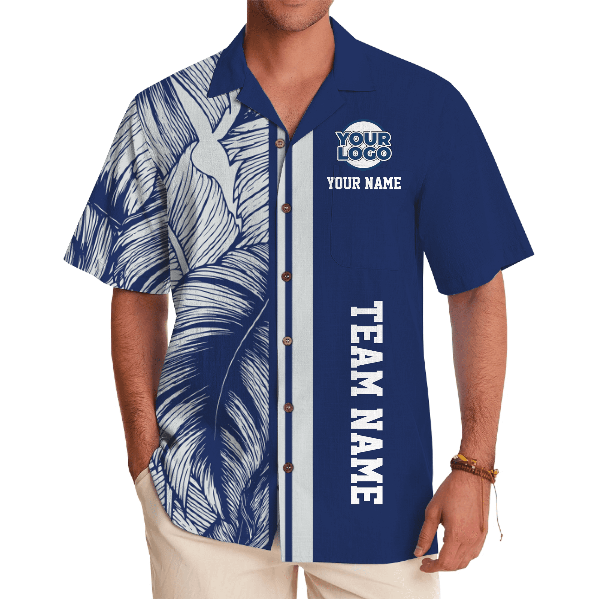 Elegant Leaf Design Hawaiian Shirt with Custom Team Name and Logo 1