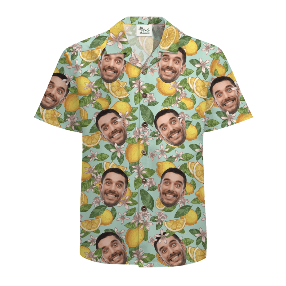 Custom Face Lemon Pattern Hawaiian Button Up Shirt