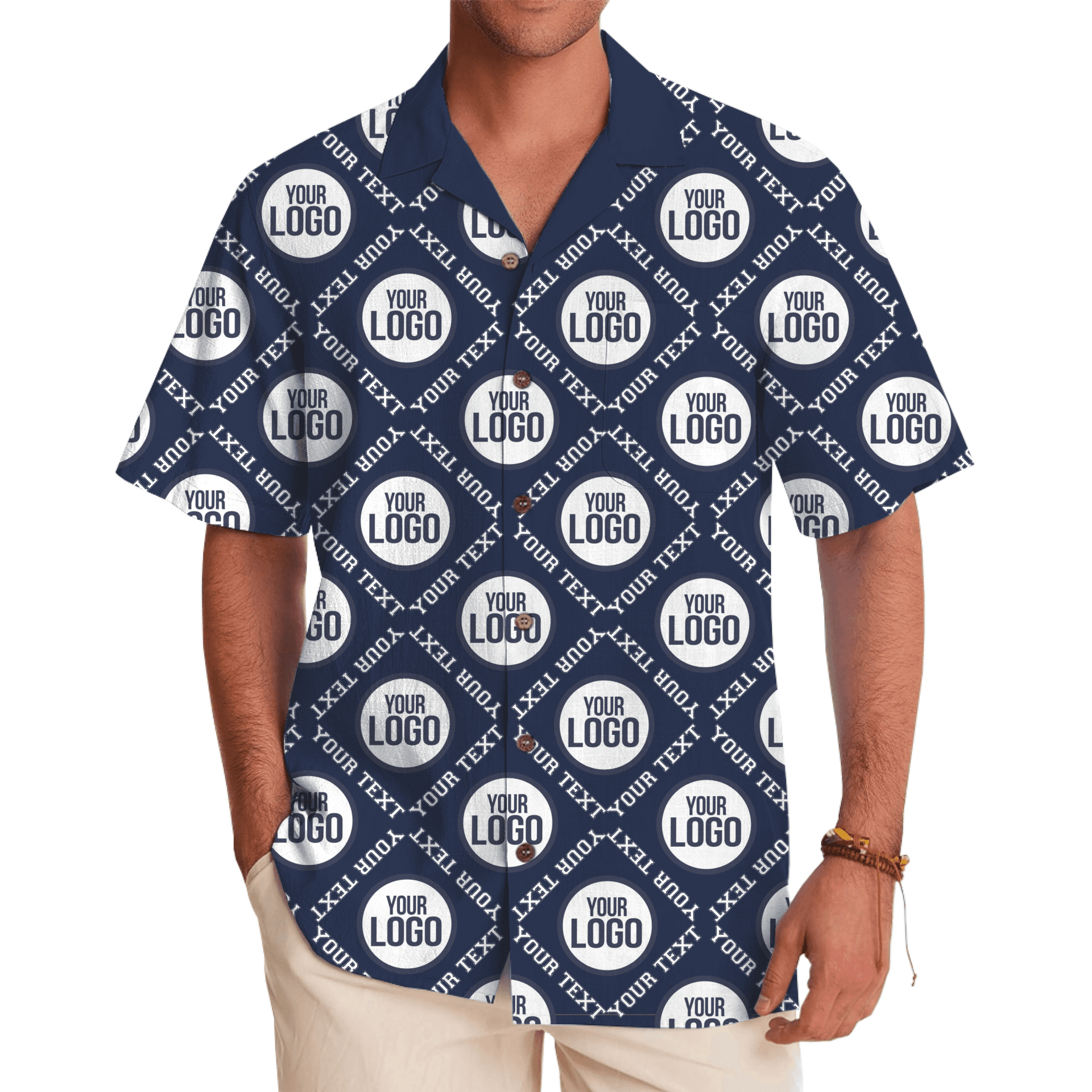 Custom Logo and Text Square Grid Hawaiian Shirt Uniform