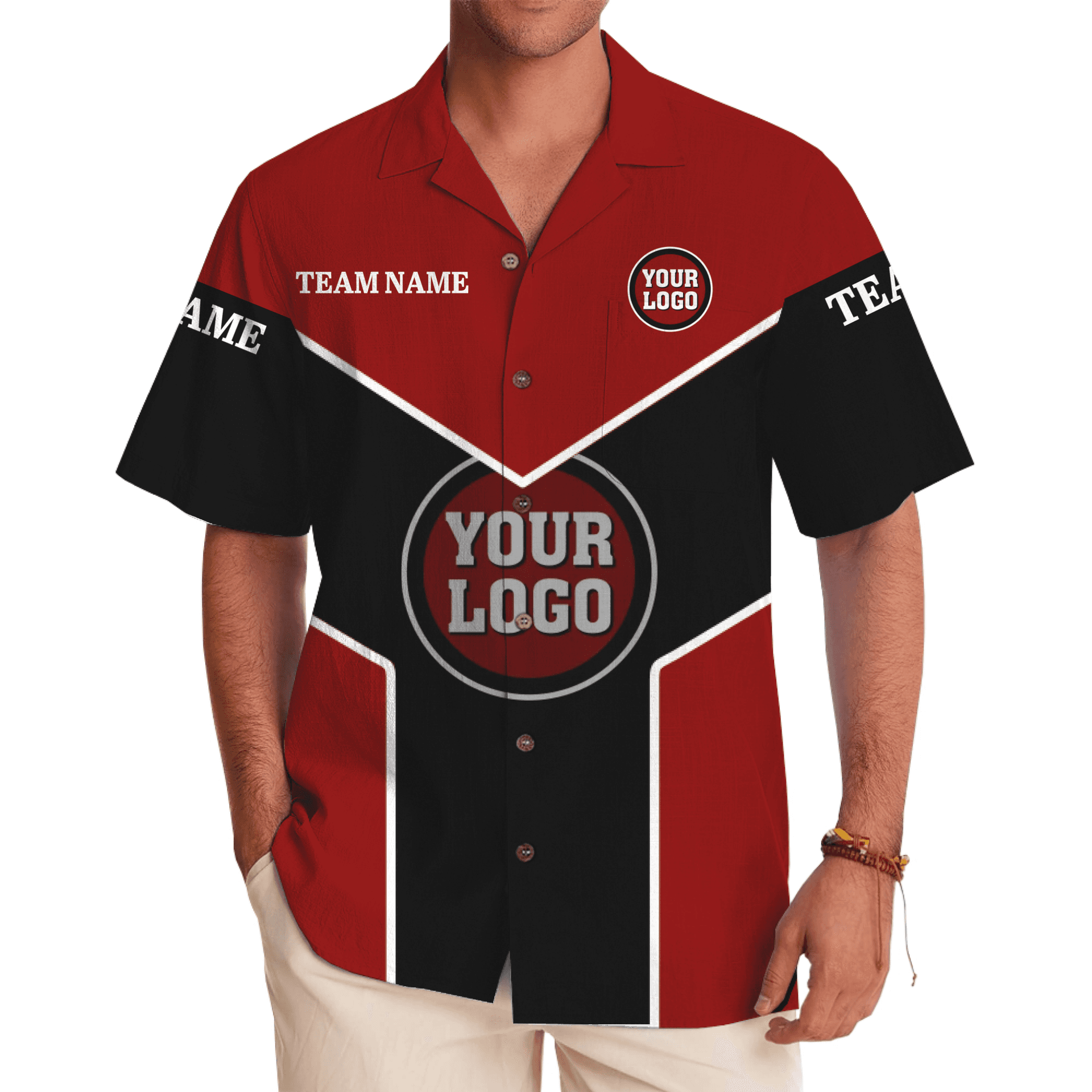 Custom Logo and Team Name Chevron Accent Button Up Shirt