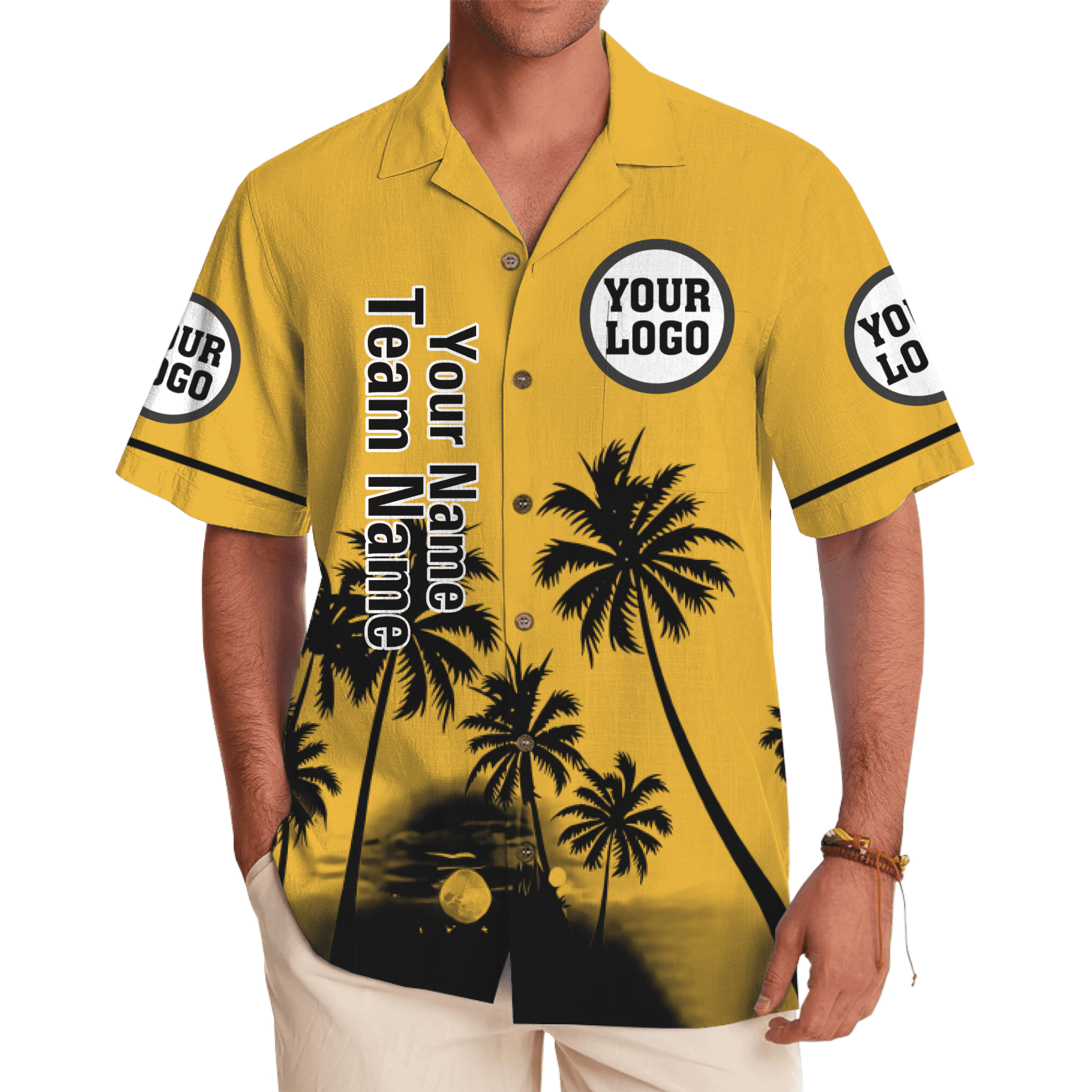 Custom Logo and Team Name Sunset Palm Tree Hawaiian Shirt