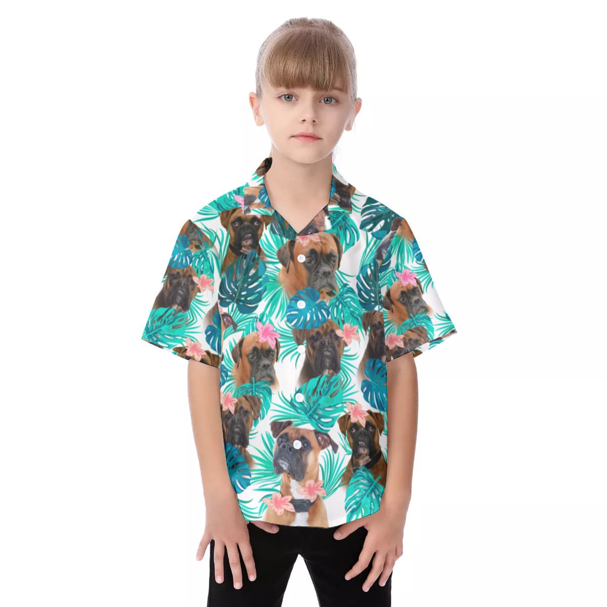 Boxer Kid's Hawaiian | Dog Pattern Hawaiian Shirt For Kid