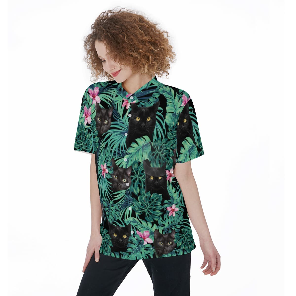 Black Cat Women's Hawaiian Shirt
