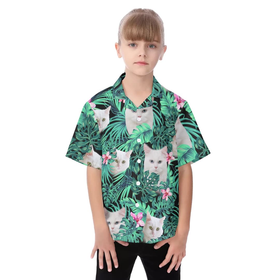 White Cat Kid's Hawaiian Vacation Shirt