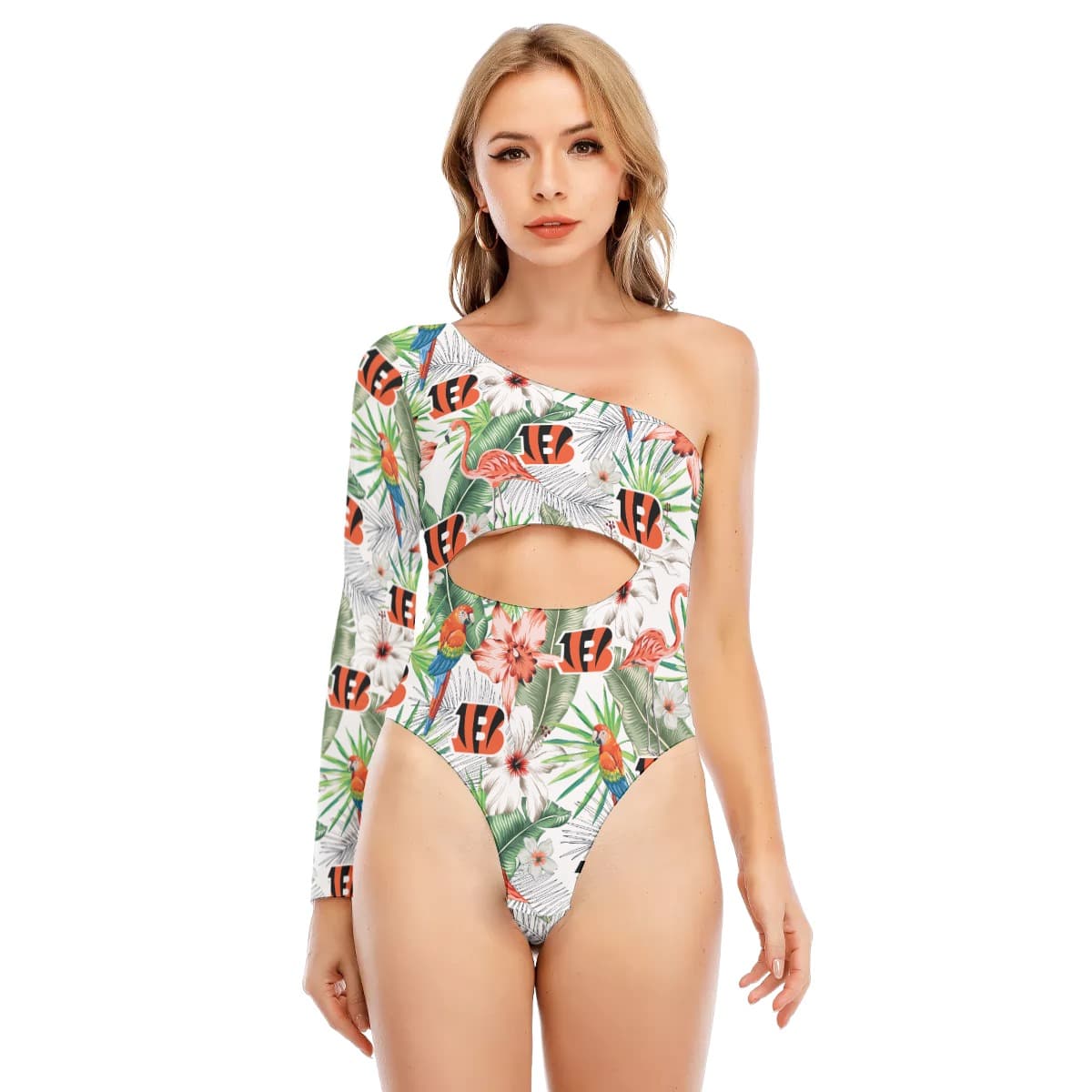 Bengals Women's Long-sleeved Waist-cut Swimsuit With One-sleeve