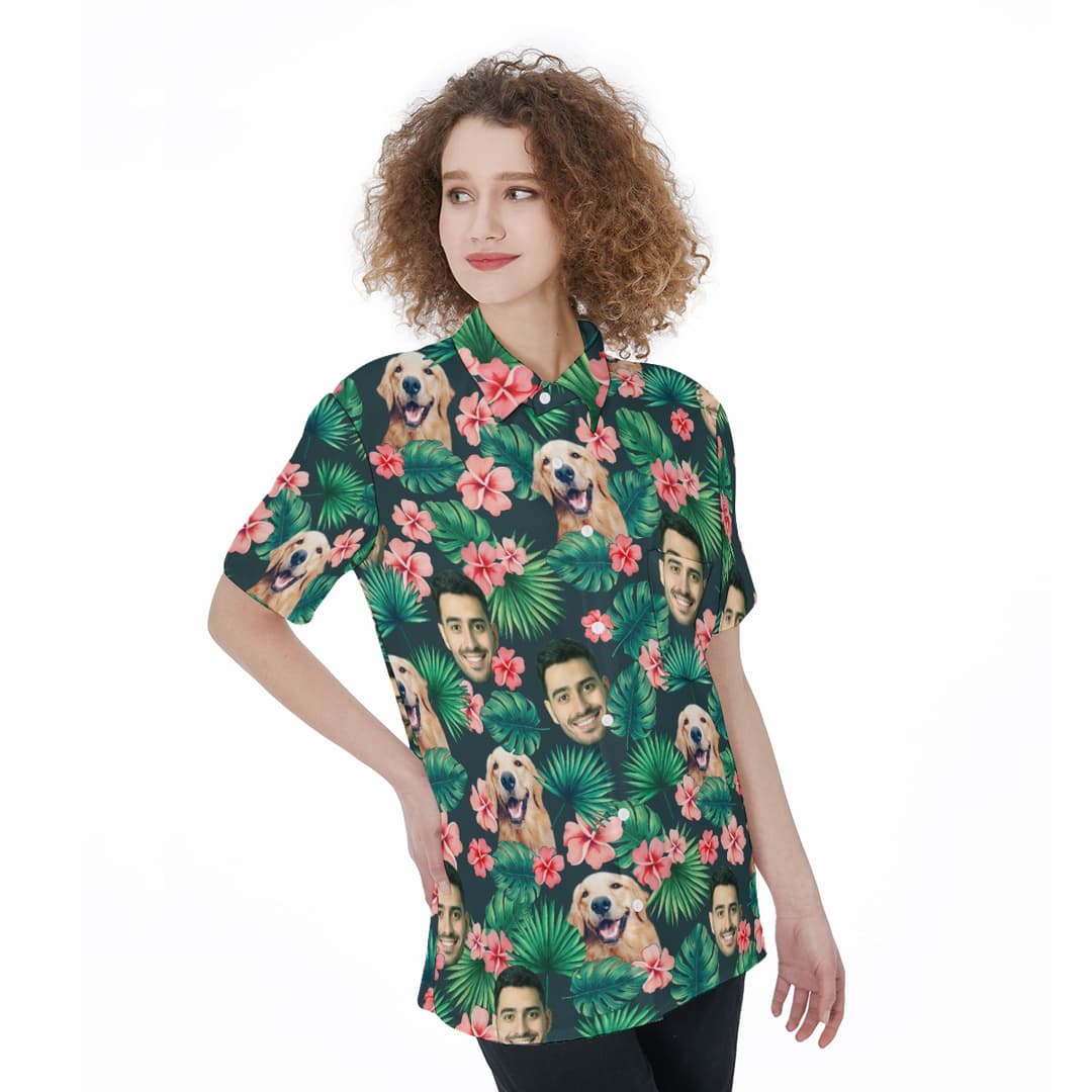 Custom Face Aloha Women Shirts With Pockets Personalized Beach Party Shirt