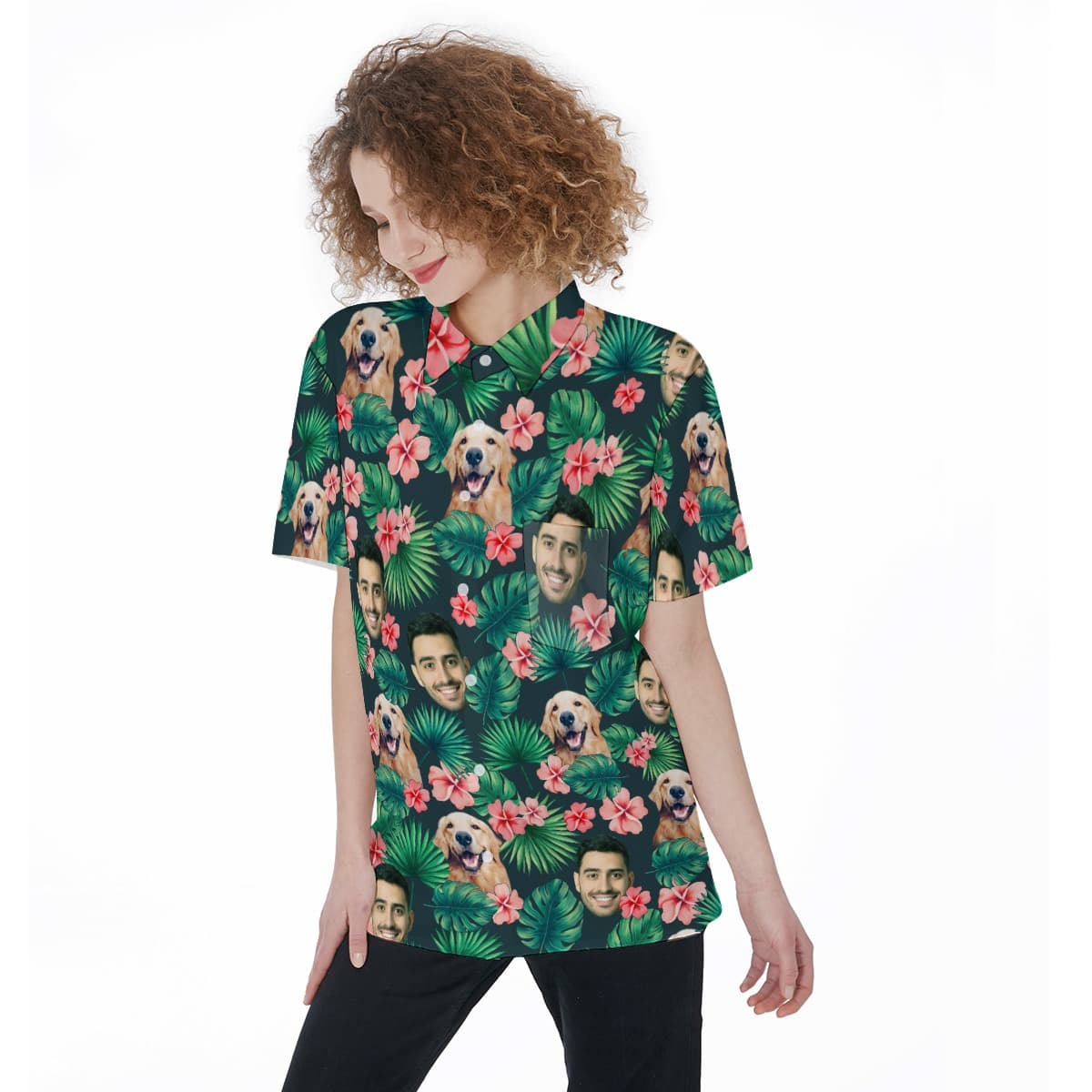 Custom Face Aloha Women Shirts With Pockets Personalized Beach Party Shirt
