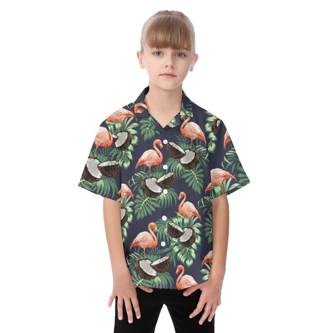 Cute Flamingo And Coconut Tropical Shirt For Kids